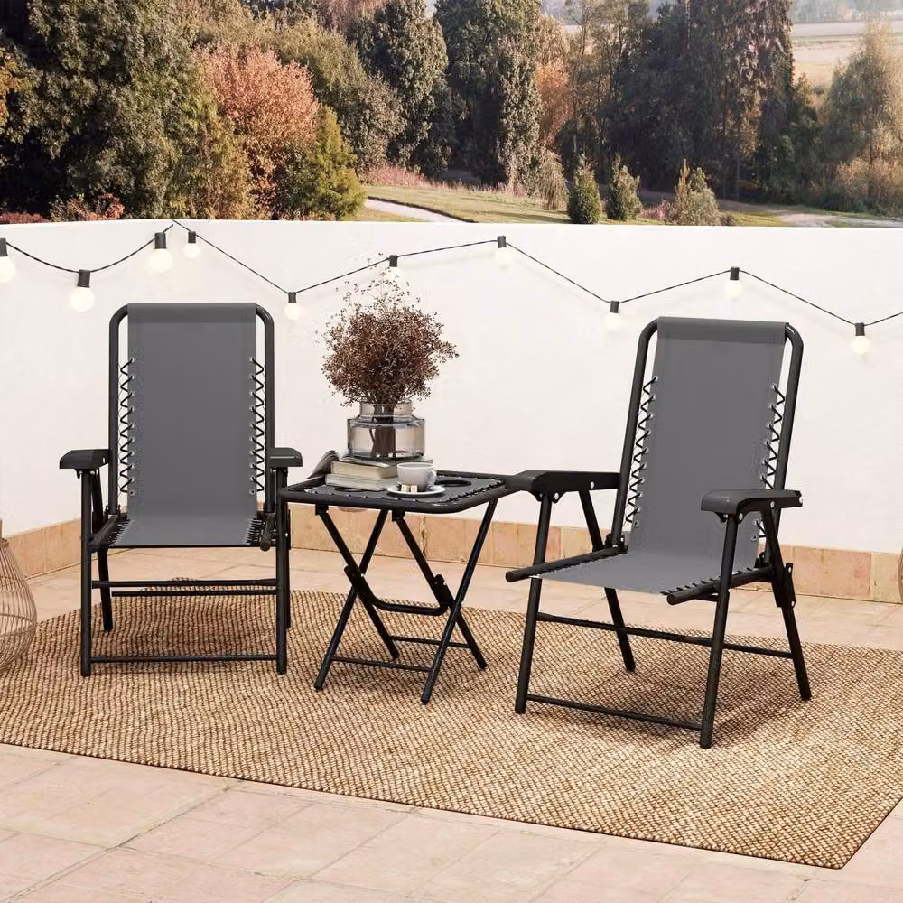 Wyld Haus Lano 3 Piece Dark Grey Mesh Folding Bistro Set in Black – 9