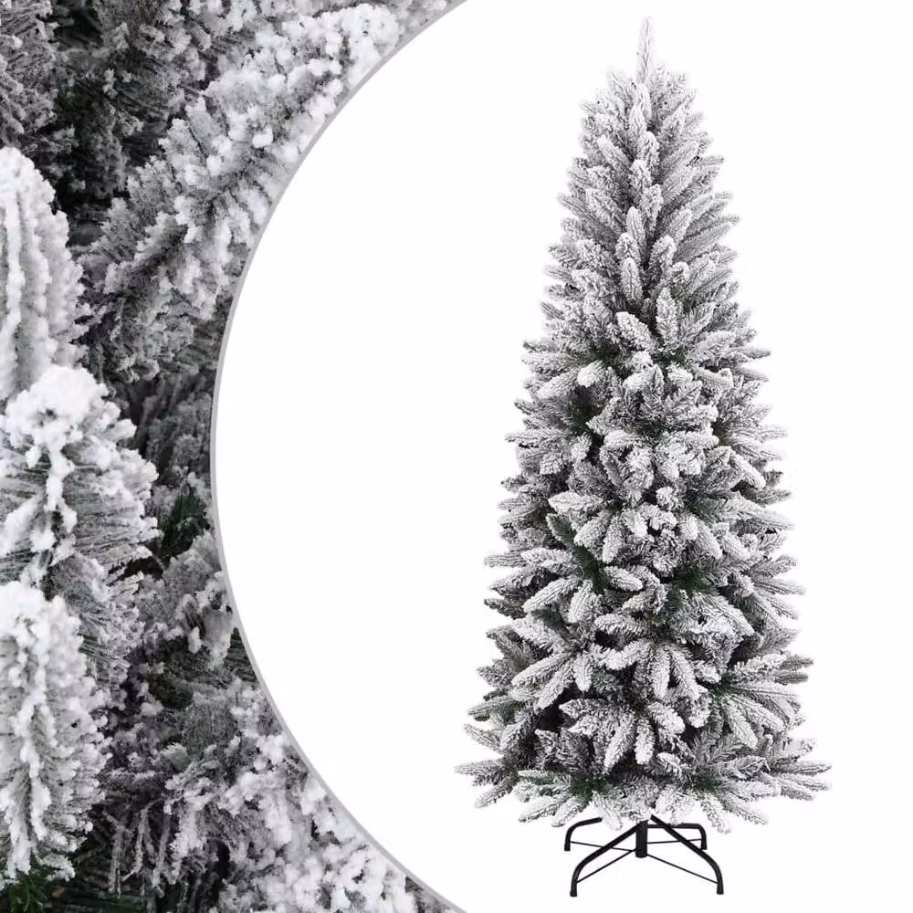 Berkfield Home Artificial Flocked Snow Christmas Tree in White, Height: 210 cm – 2