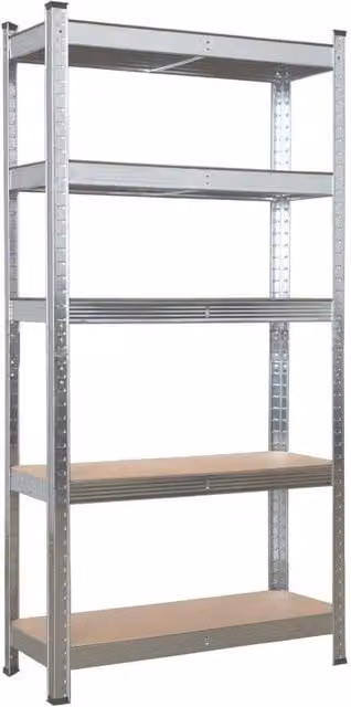 SPETLEK 5 Tier Heavy Duty Garage Shelving Rack, Silver Steel and MDF Storage Unit, H 180 x W 90 x D 40 cm – 1