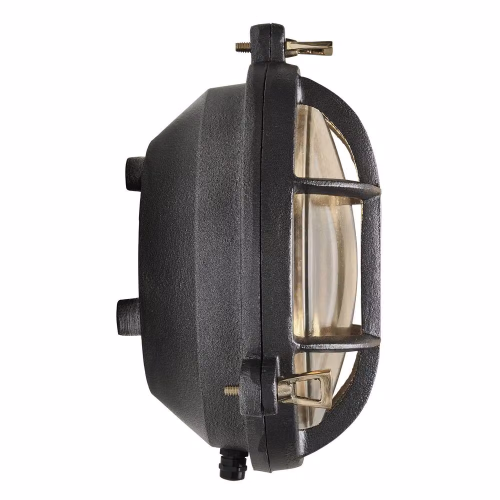Industville Bulkhead Round Wall Light in Black with Transparent Glass for Outdoor and Bathroom Use, Diameter: 20.32 cm – 3