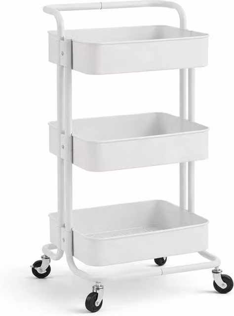 VOGREX White 3-Tier Metal Wheeled Storage Trolley, W: 36.0 cm, D: 43.0 cm, H: 86.0 cm