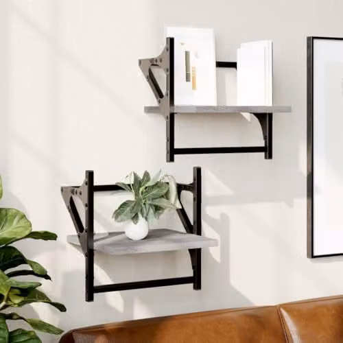 vidaXL Wall Mounted Shelves with Hanging Rods and Shoe Rack, 2 Pieces, Grey, W/D/H: 30 x 25 x 30 cm – 2