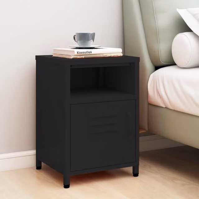 Berkfield Home Modern Black Matt Metal Nightstand W/D/H: 35 x 35 x 51 cm – 1