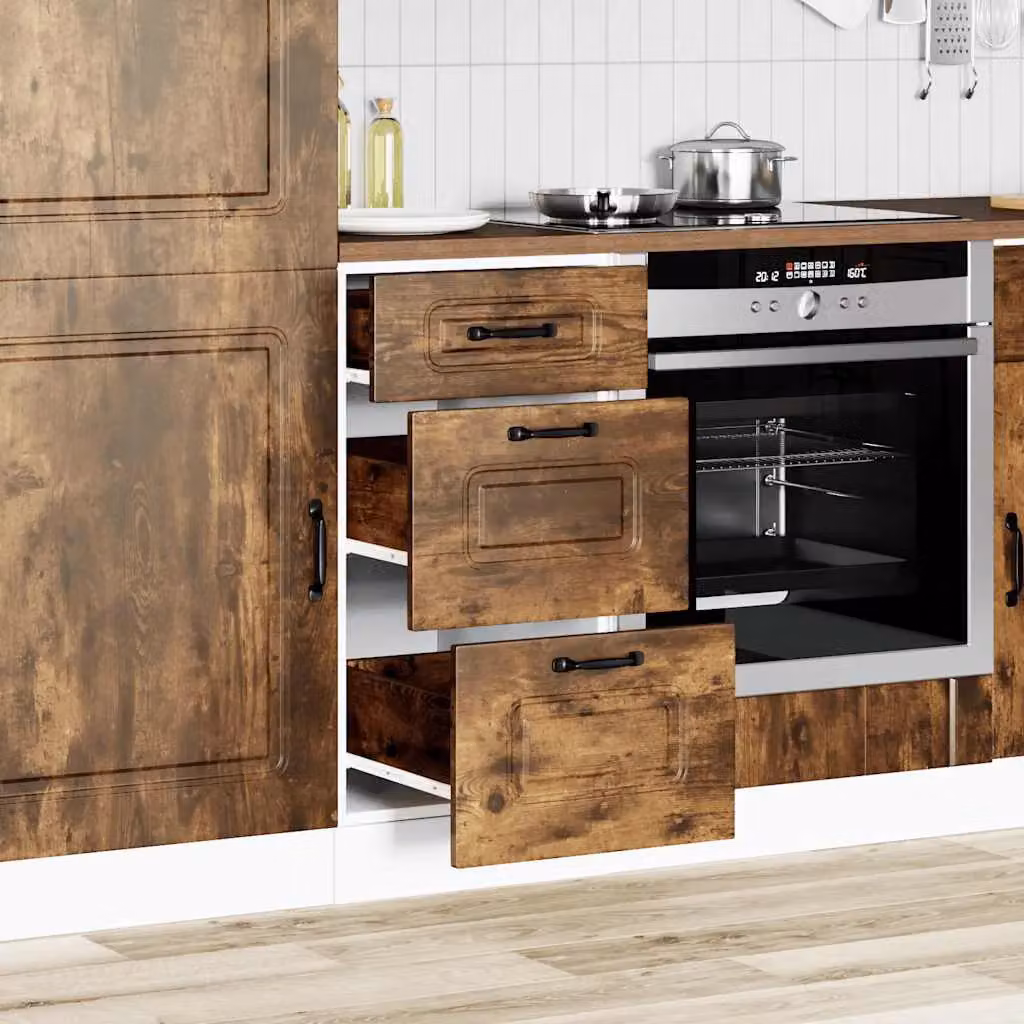 Berkfield Home Kalmar Freestanding Kitchen Base Unit in Smoked Oak and Brown Wood Finish – 2