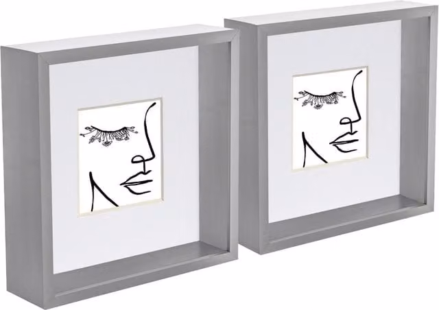 Nicola Spring Pack of 2 Square 3D Deep Box Photo Frames in Grey and White, W/H: 20.32 x 20.32 cm with 4 x 4 inch Mounts