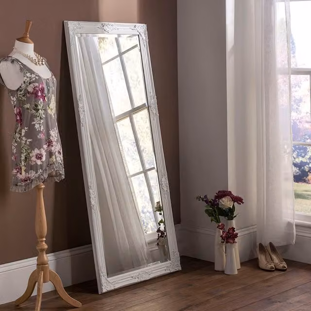 Yearn Mirrors Decorative White Full Length Rectangular Hanging Glass Mirror W: 74 cm, H: 163 cm – 1