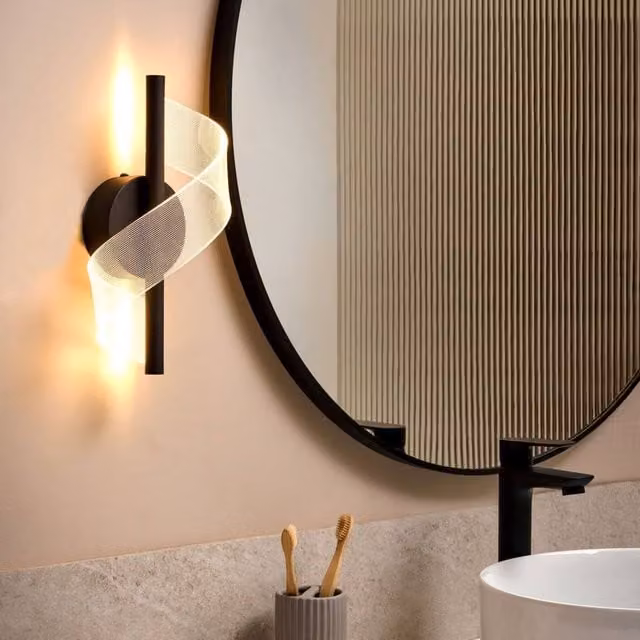 Wyld and Coco Spiral LED Wall Lamp in Black Metal with Warm White Light