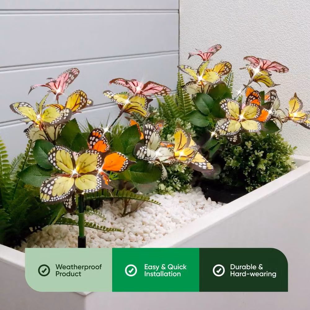 Gardenwize Pack of 2 Solar Butterfly Stake Lights with Multicolour LED, Height: 70 cm – 2