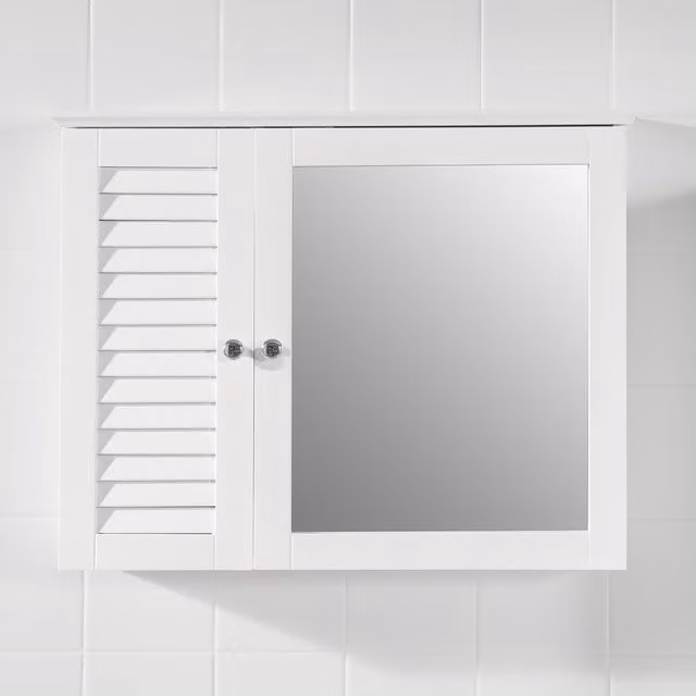 SoBuy White Wall Mounted Bathroom Mirrored Storage Cabinet with Glass Doors and Internal Shelves