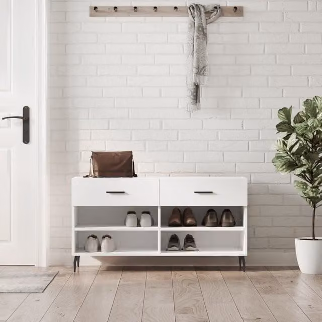 Berkfield Home High Gloss White Shoe Bench W/D/H: 102 x 35 x 55 cm – 1
