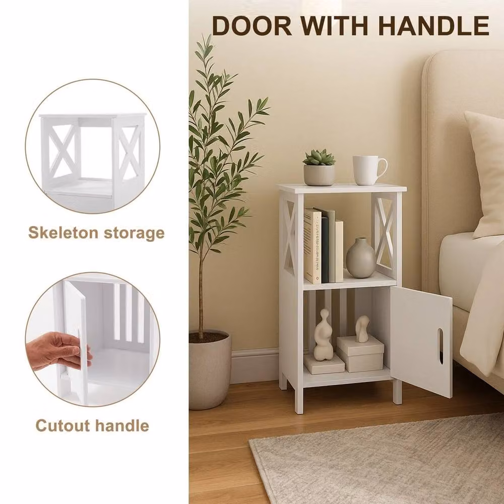FORGEVIO Scandinavian Style White Bedside Table with Drawer – 3