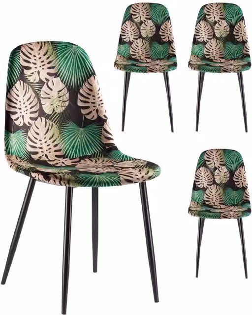 VonHaus Velvet Dining Chairs with Floral Palm Print in Black and Green