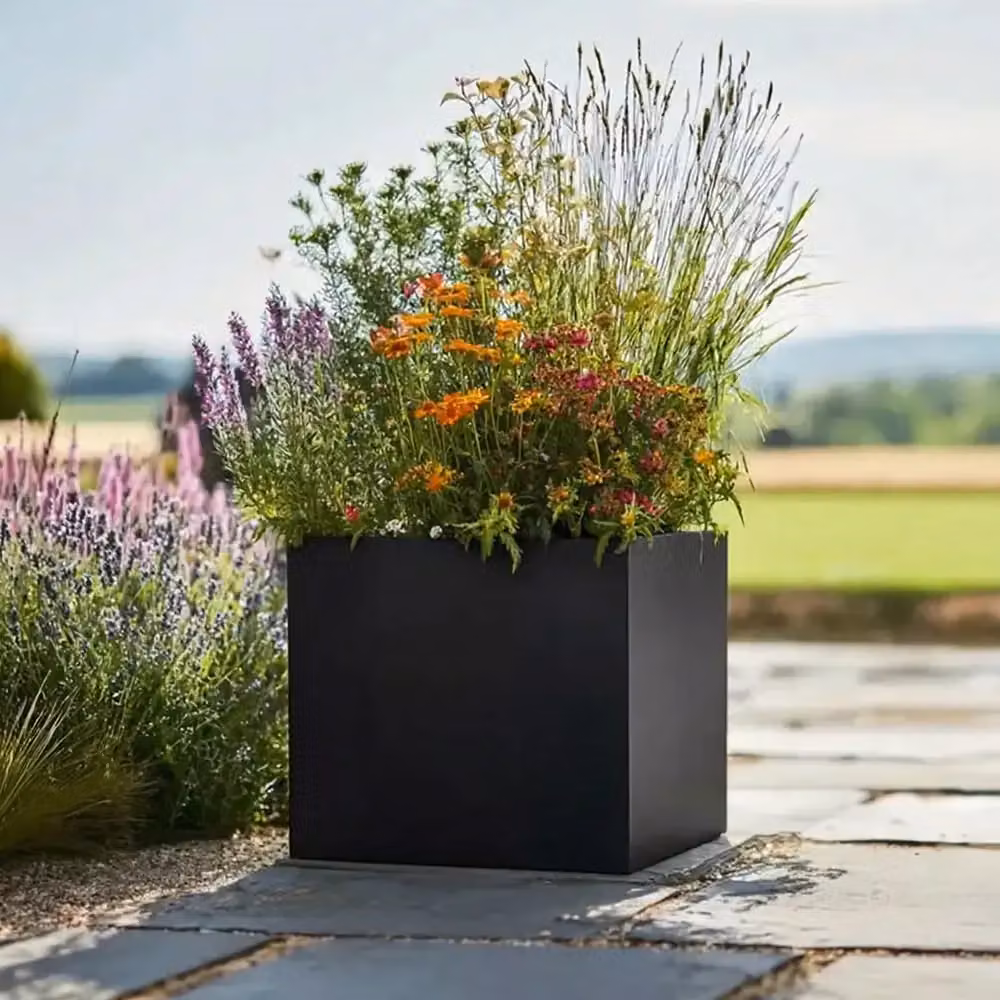Tulipy Galvanised Steel Square Planter, Matte Black, W/D/H: 60 x 60 x 60 cm – 4