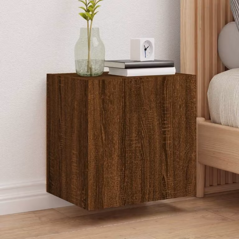 Berkfield Home Set of 2 Brown Oak TV Wall Cabinets, W/D/H: 40.5 x 30 x 40 cm