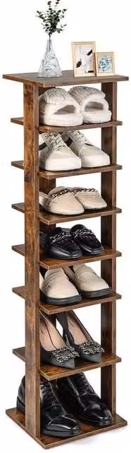 Kelvenix 7-Tier Industrial Brown Wood Shoe Rack for Hallway, Living Room or Bedroom