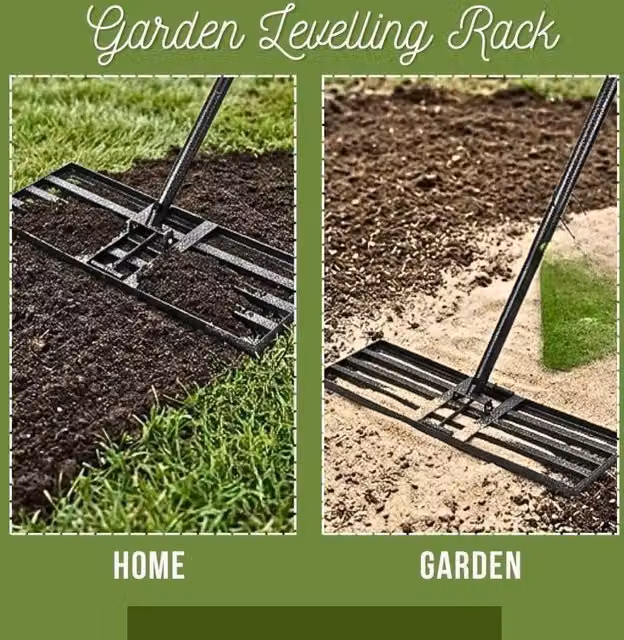 VOGREX Foldable Lawn Levelling Rake with Tilting Steel Handle in Black, W: 76 cm, D: 25 cm
