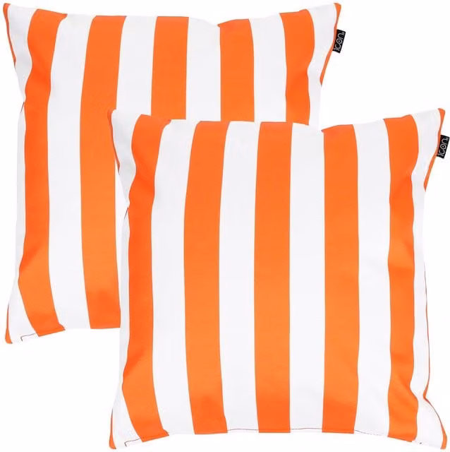 ICON 2 Pack Orange Striped Square Outdoor Cushions, W/D/H: 43 x 43 x 43 cm