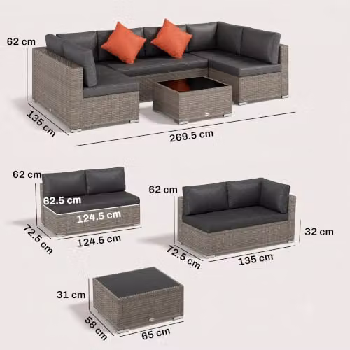 Outsunny 4 Piece L-Shape Rattan Corner Sofa Set with Coffee Table and Cushions, Grey – 7