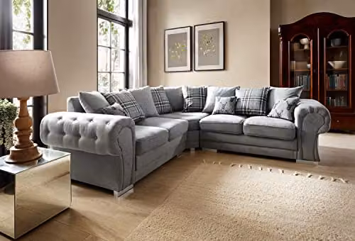 Abakus Direct Verona L-Shaped Corner Sofa in Grey, W/D/H: 245 x 245 x 80 cm – 5