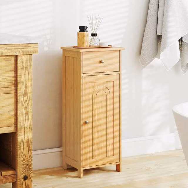 Costway Freestanding Wooden Bathroom and Living Room Storage Cabinet in Sand Brown