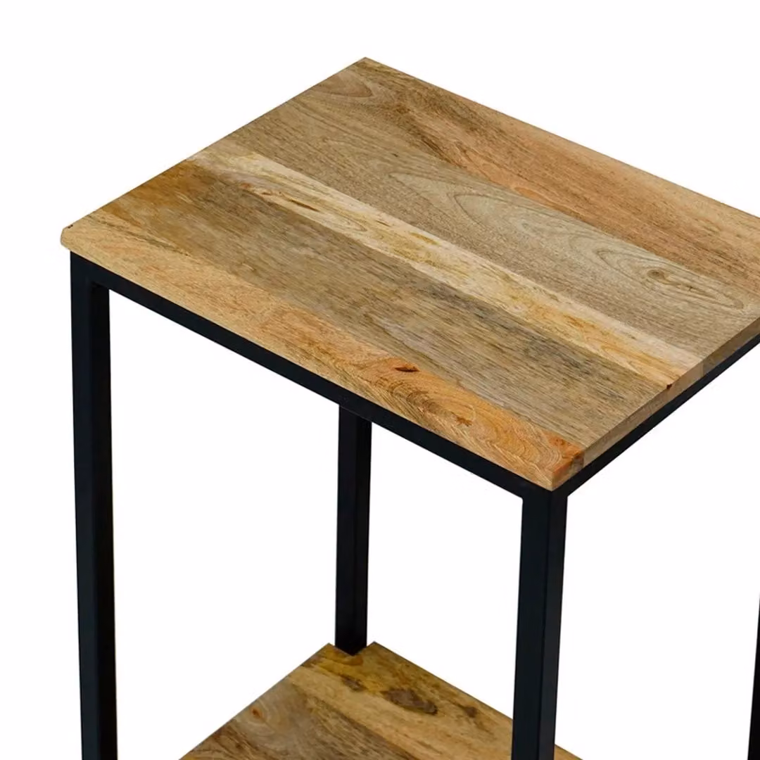 Jaipur Furniture Ltd Ravi 4 Side Mini Side Table, Mango Wood and Iron, Brown and Black, W: 41 cm, D: 31 cm, H: 61 cm – 3
