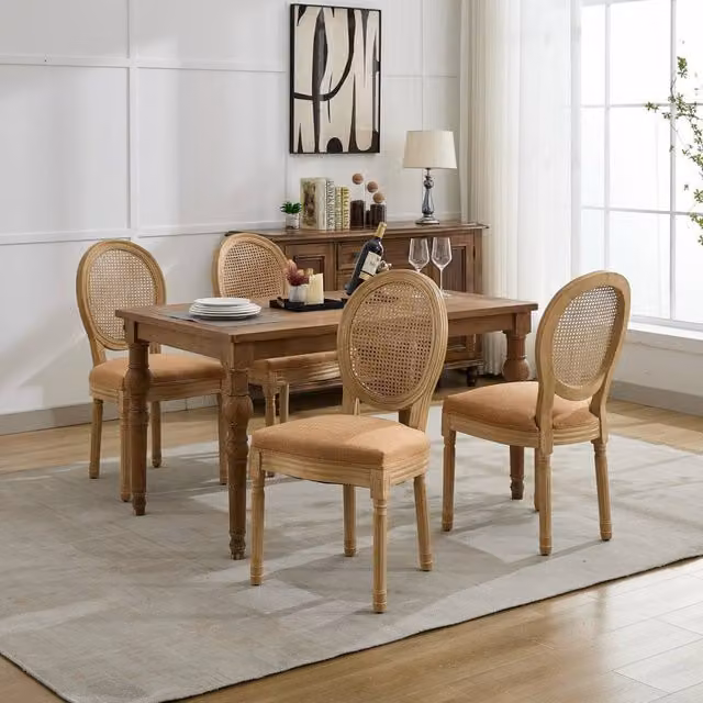 HomeTouch Set of 4 French Style Rattan Back Dining Chairs in Brown