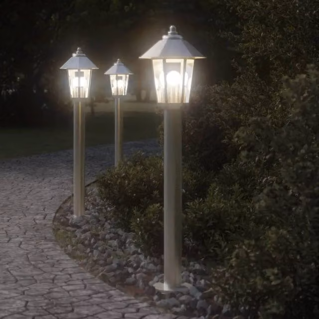 Berkfield Home Silver Stainless Steel Outdoor Floor Lamp, Height: 80 cm