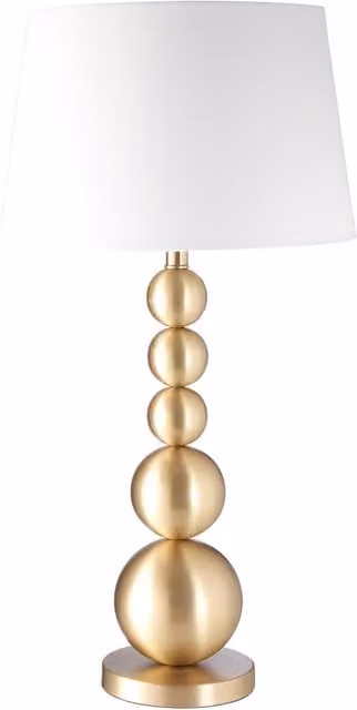 Interiors by Premier Orsina Stacked Table Lamp with Brushed Brass Orb Base and White Fabric Shade in Gold