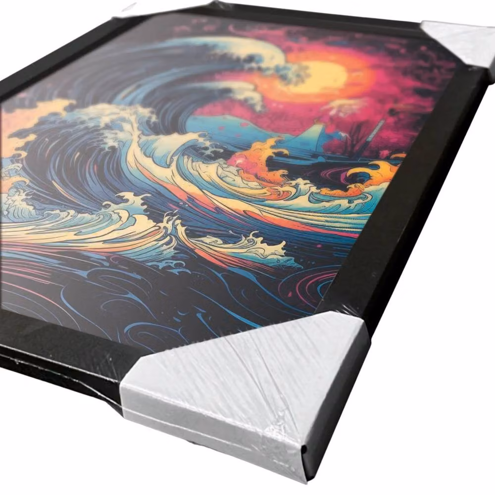 Wave Collection Neon Whirlpool Abstract Framed Poster in Multicolour – 2