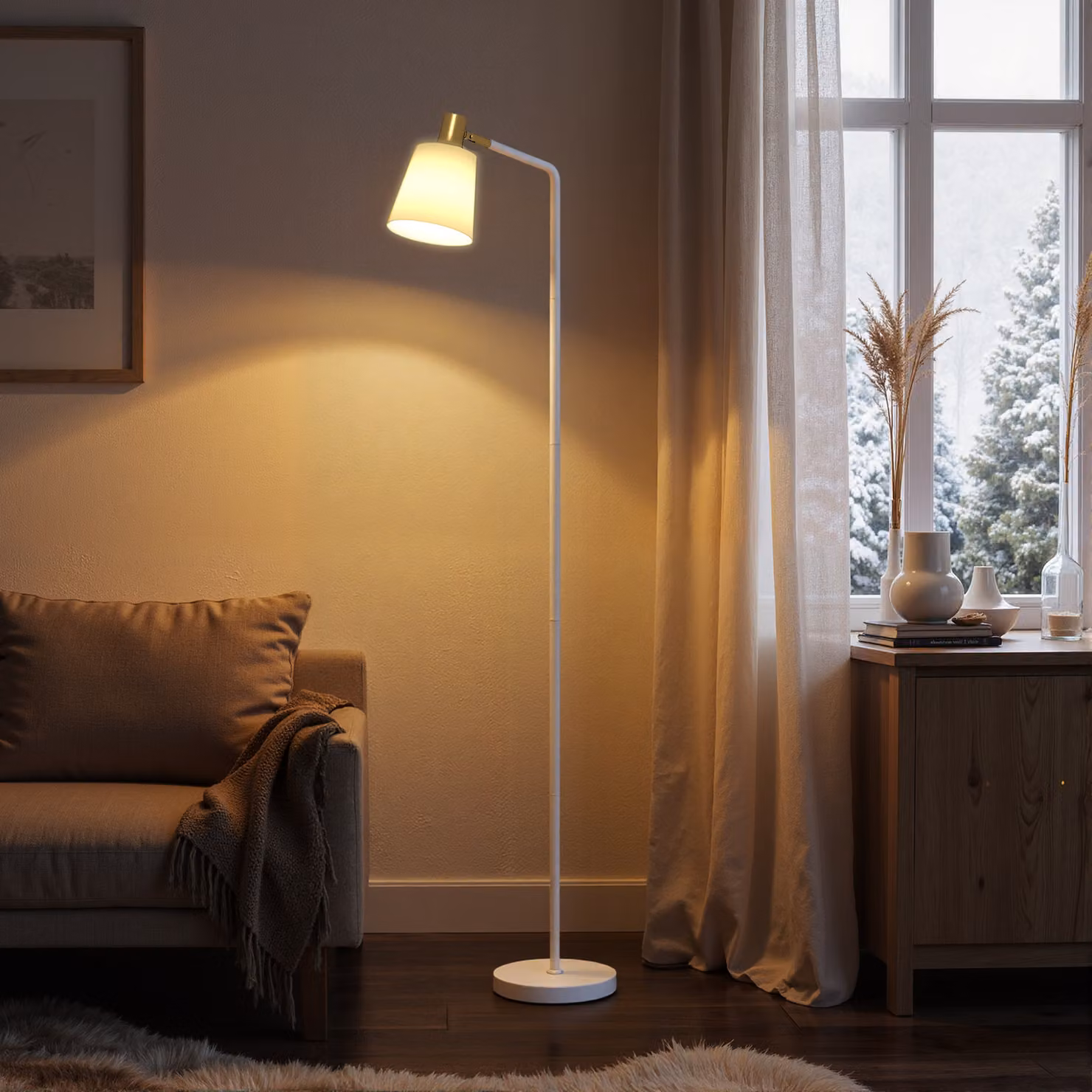 HOMCOM Modern White LED Floor Lamp with Adjustable Head for Living Room and Reading – 5