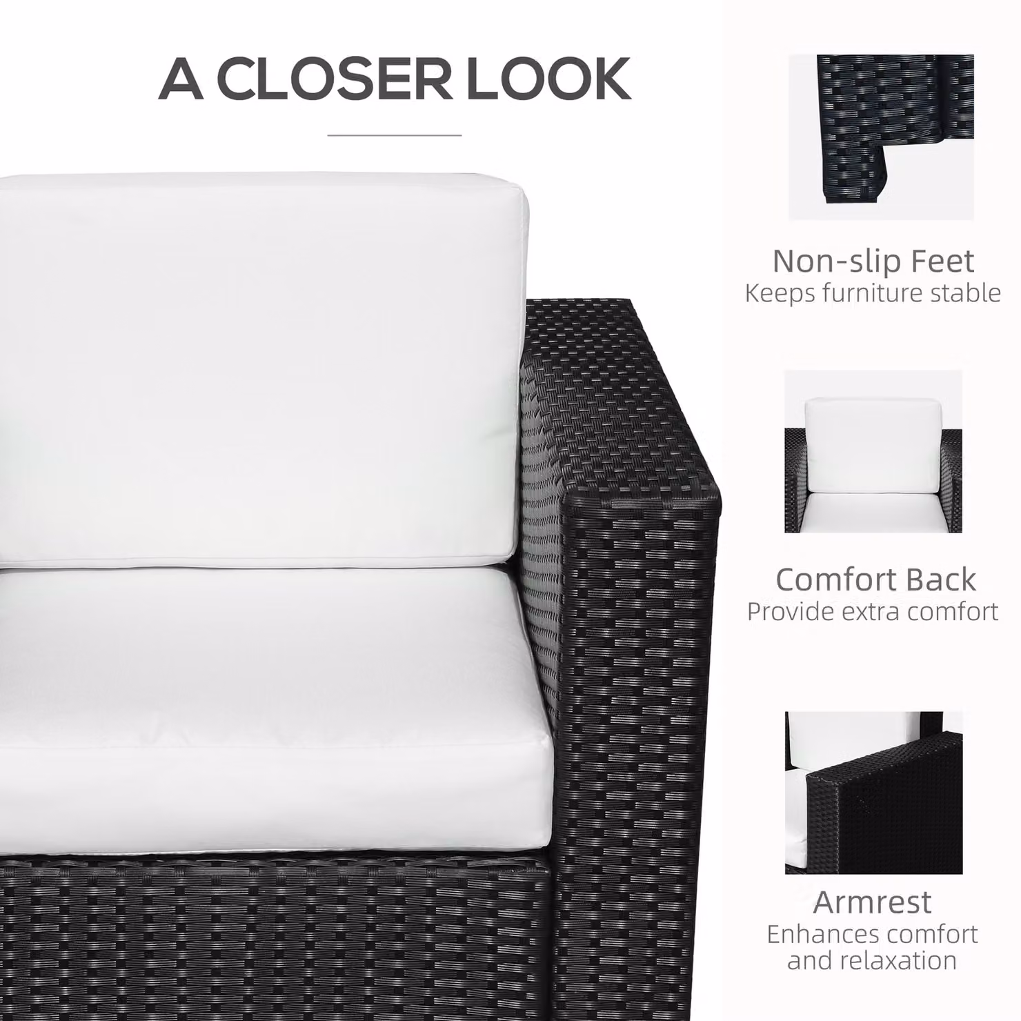 Outsunny Black and Grey Rattan Garden Armchair with Metal Frame – 5