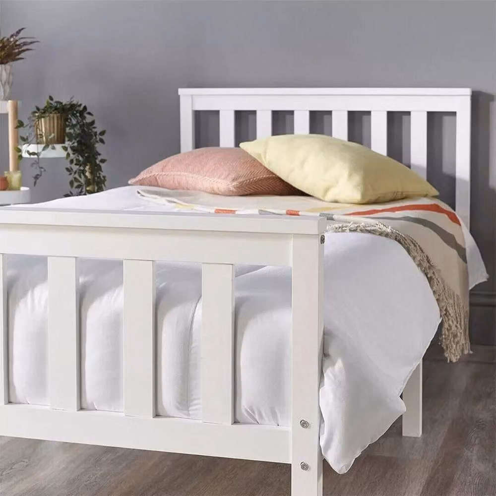 FLAVORA White Solid Pine Single Cot Bed Frame with Mattress – 3