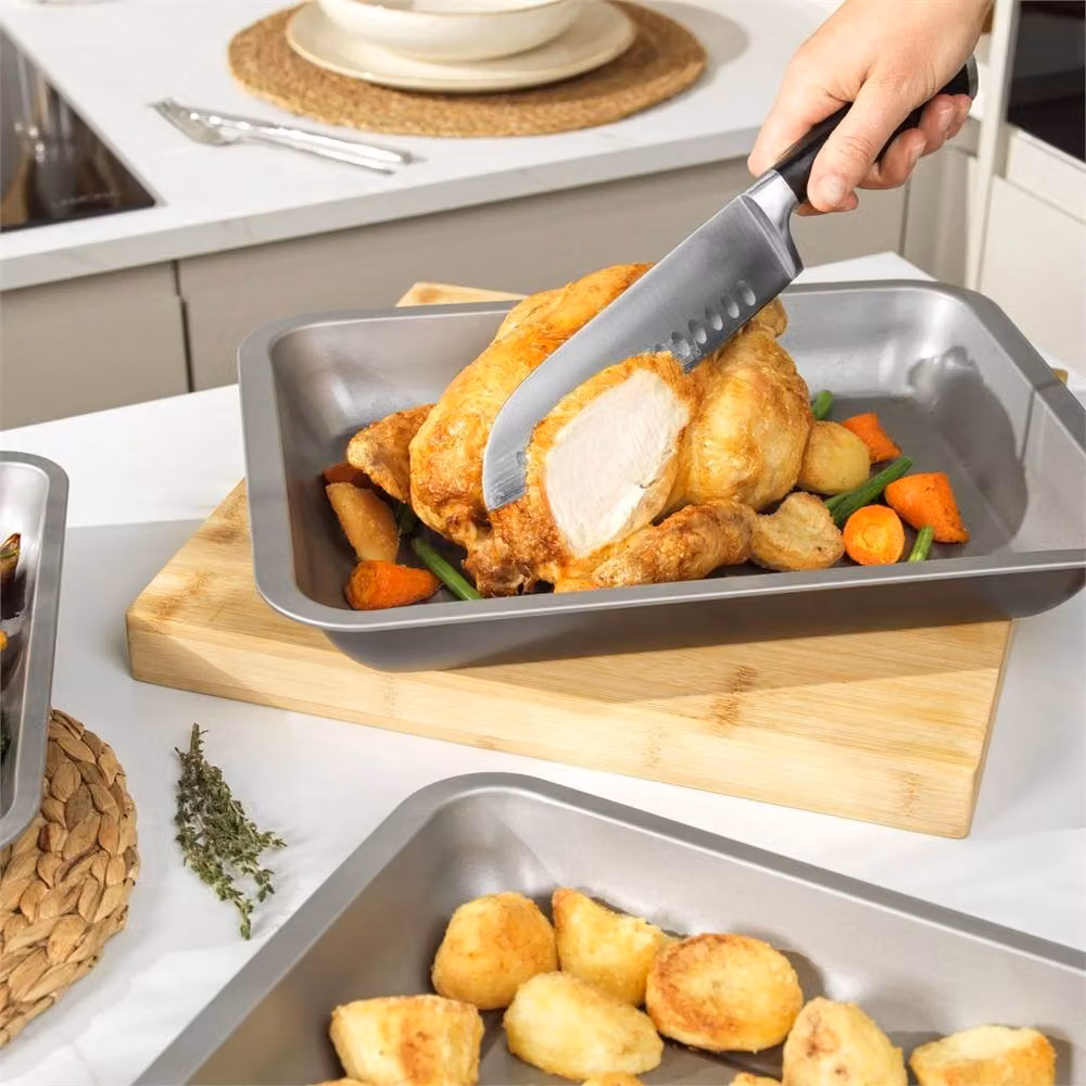 Havendro 6-Piece Non-Stick Carbon Steel Rectangular Baking and Roasting Tray Set in Silver and Grey – 4