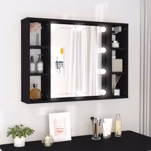 vidaXL Modern Black Mirror Cabinet with LED Lighting, W/D/H: 76 x 15 x 55 cm – 2