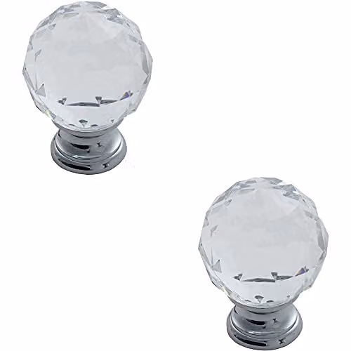Loops 2 Pack Faceted Crystal Cupboard Door Knobs in Polished Chrome, 25mm Diameter