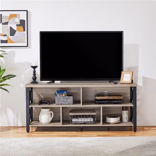 Yaheetech Industrial TV Stand with Storage Compartments in Grey and Black
