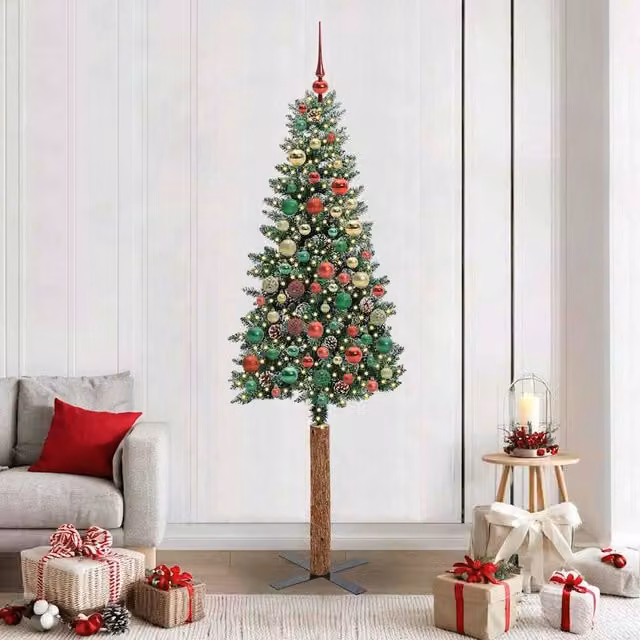 Berkfield Home Slim Christmas Tree with 300 LEDs in Green and White, Height: 210 cm – 1