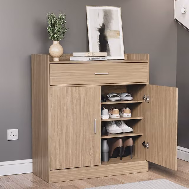 Vida Designs Dalby Modern 2 Door 1 Drawer Shoe Cabinet in Brown and Yellow