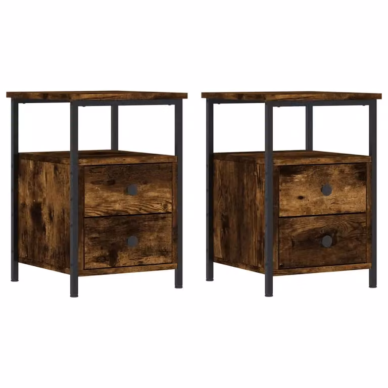 Berkfield Home Set of 2 Smoked Oak Bedside Cabinets in Brown, W/D/H: 34 x 35.5 x 50 cm
