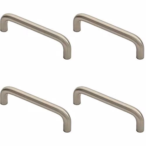 Loops 4 Pack Round D-Bar Cabinet Pull Handles in Brushed Silver, 106mm Length with 96mm Fixing Centres