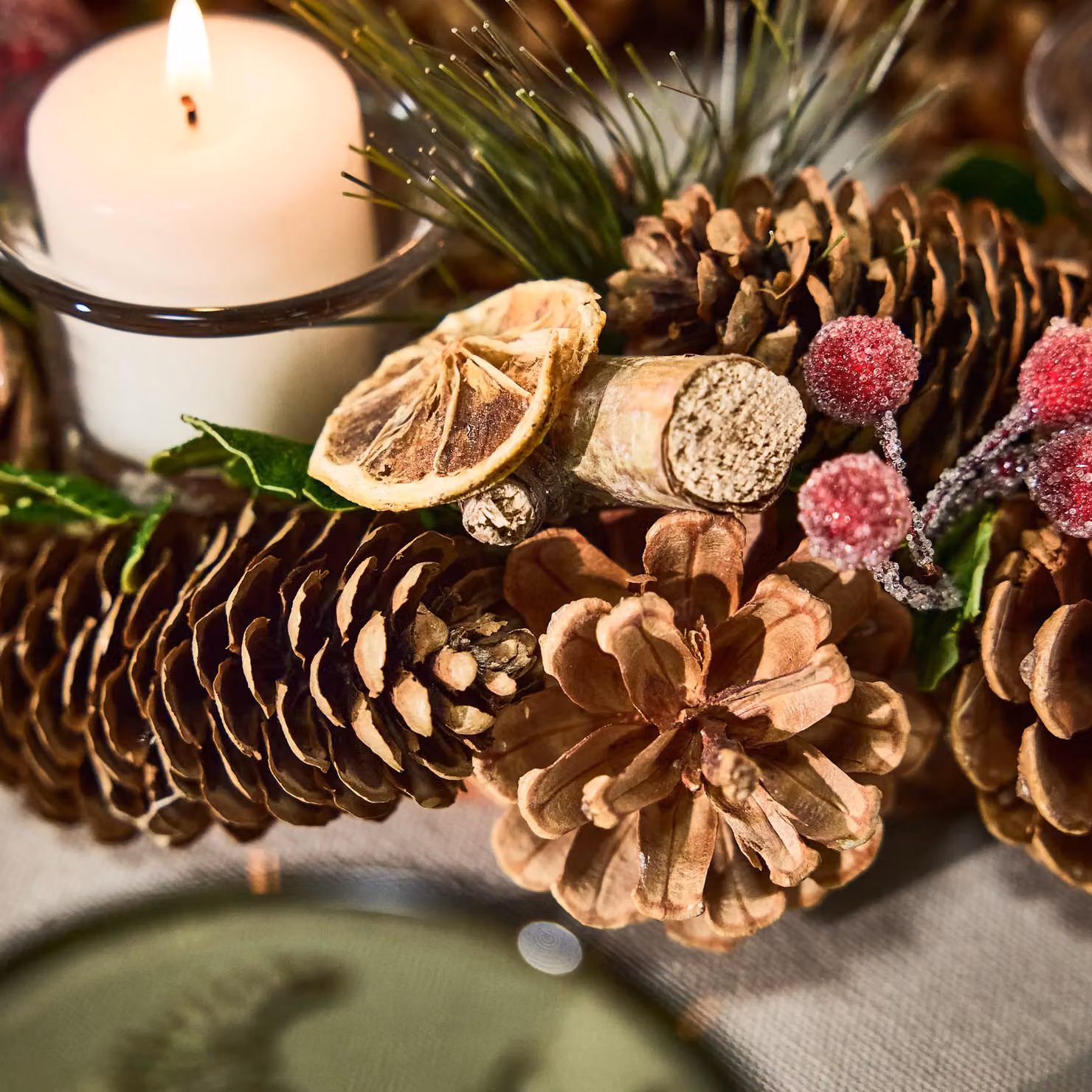 Dibor Citrus Spice Round Table Centrepiece Christmas Tealight Holder, Brown, Diameter: 30 cm – 4