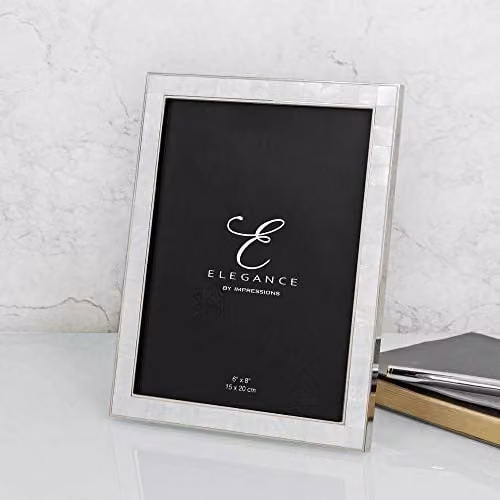 Widdop and Co Elegance Nickel and Mother of Pearl Single Rectangular Tabletop Photo Frame, Silver and White, W/H: 15.24 x 22.0 cm – 4