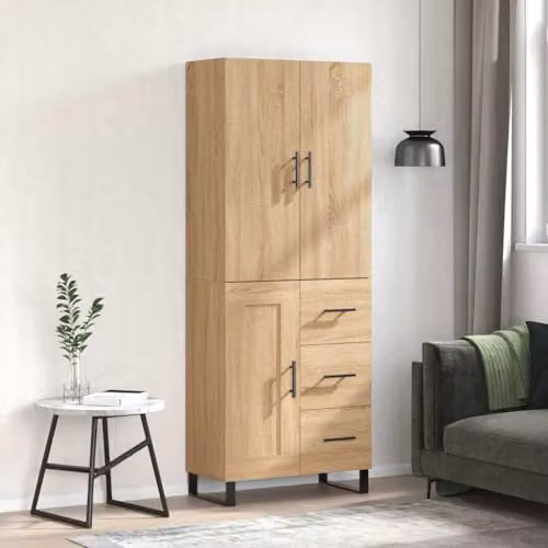 vidaXL Modern Highboard in Brown Sonoma Oak with Hinged Doors and Drawers, W/D/H: 69.5 x 34 x 180 cm – 2