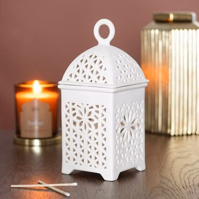 Uniqueful White Ceramic Lantern Multi Purpose Tealight and Pillar Candle Burner – 1