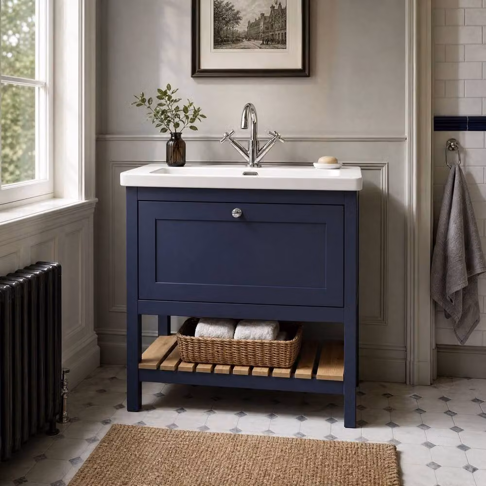 Balterley Modern 1 Drawer Bathroom Vanity Unit with Basin in Matt Blue, W/D/H: 80.0 x 46.5 x 84.5 cm – 4