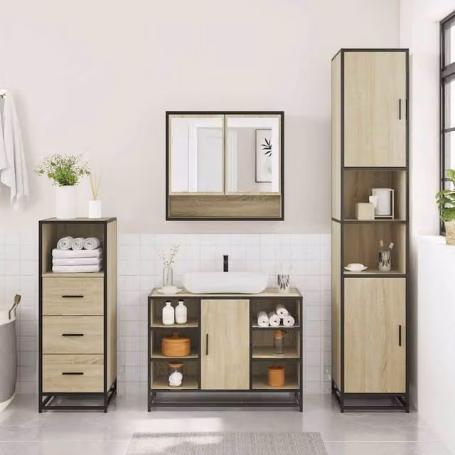 Berkfield Home 3 Piece Bathroom Furniture Set in Beige Sonoma Oak – 1