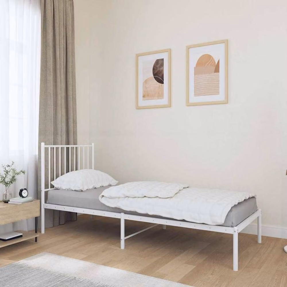 Berkfield Home Metal Bed Frame with Headboard, White, W/D/H: 80 x 200 cm – 2