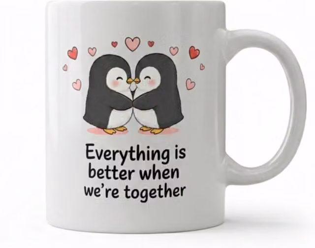 Dyzi White Ceramic Valentine's Day Mug for Adults