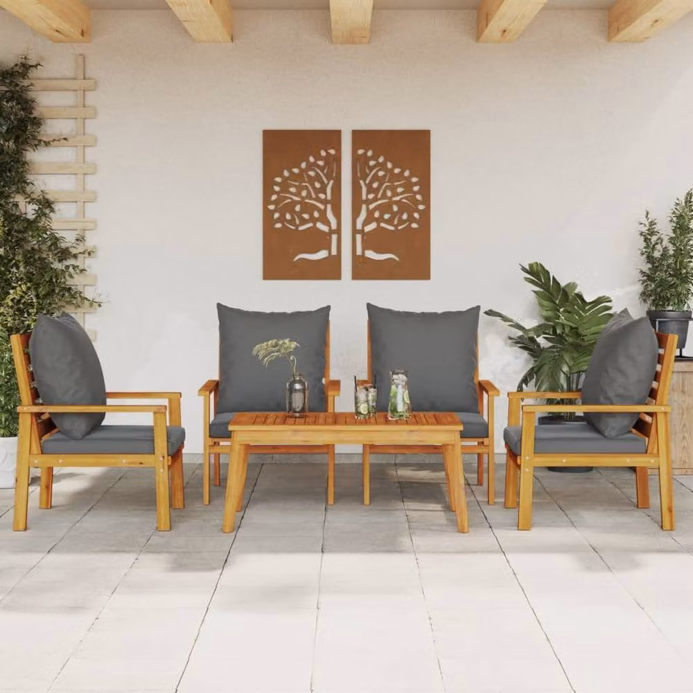 Berkfield Home Beautiful 5 Piece Acacia Wood Garden Lounge Set with Grey Cushions in Brown – 2