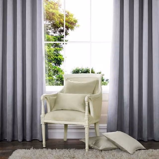 Terrys Made to Measure Blackout Fabric Curtain Panel in Blue and Grey Striped Cotton